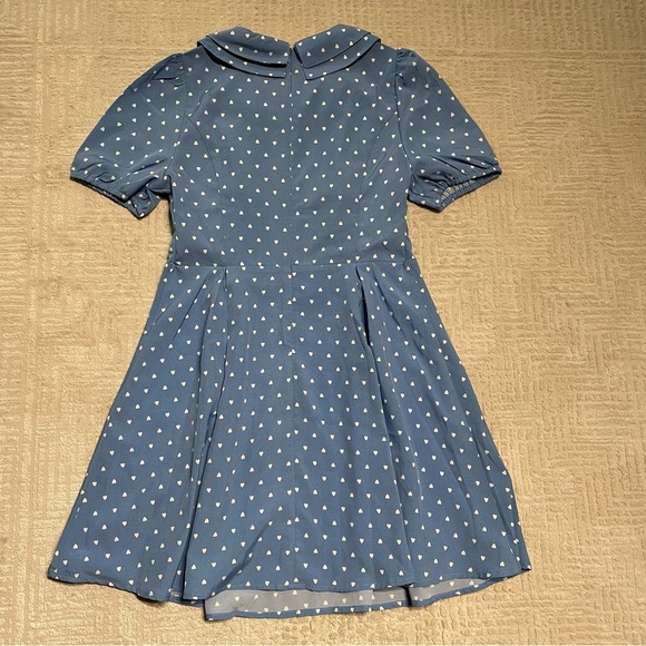 NWT Allegra K Heart Print Short Sleeve A-Line Peter Pan Collar Mini Dress Blue - Picture 9 of 13
